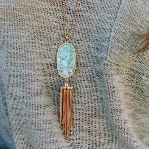 Kendra Scott Rayne Mint Opal Gold Tone Tassel Necklace NWOT - Picture 2 of 4